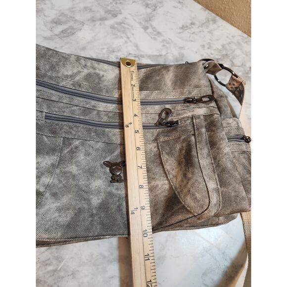 No Brand Women's Charcoal Gray Washed Denim Look Pattern Strap Crossbody‎ bag - Picture 8 of 8